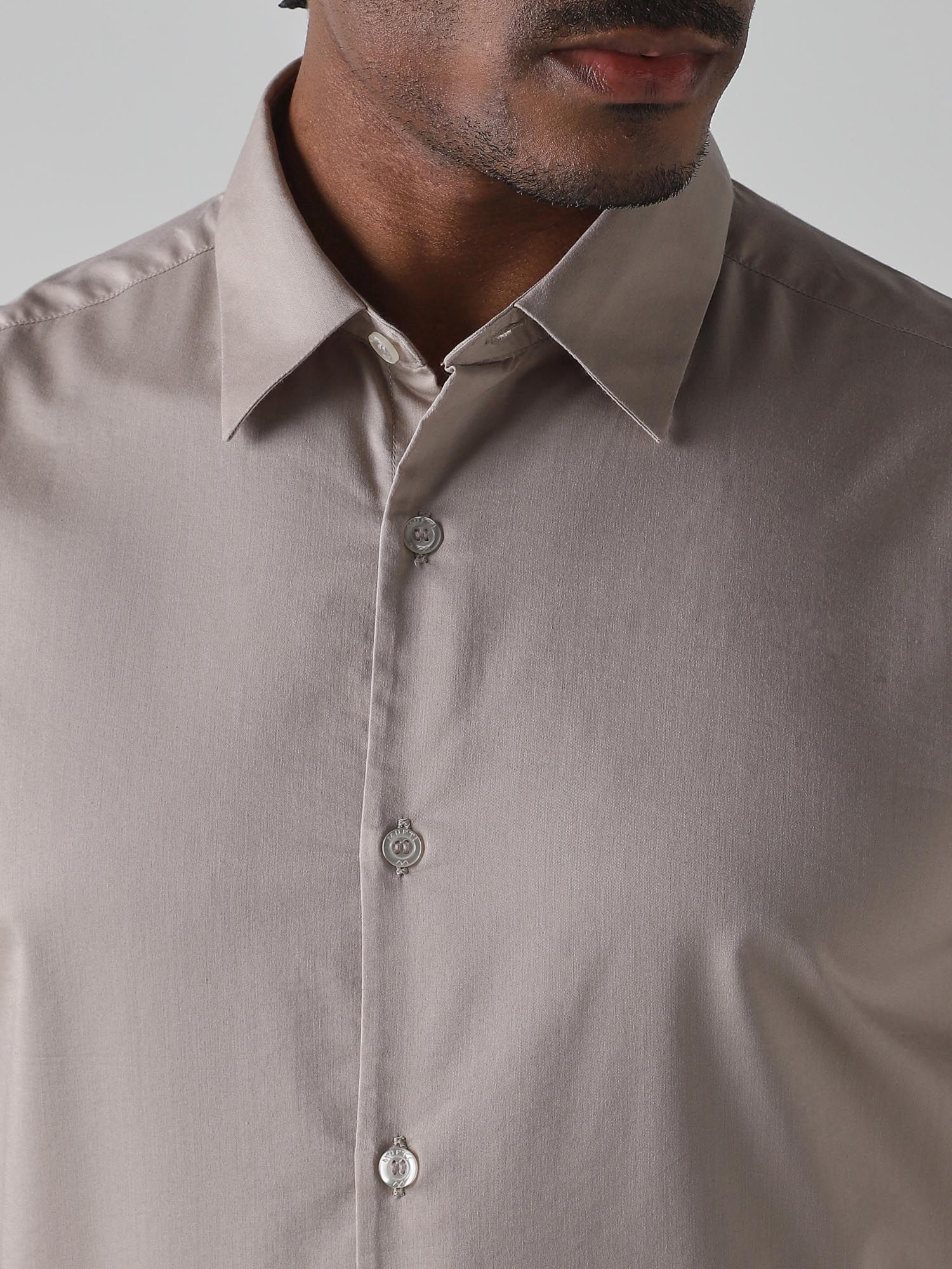 Light Grey Solid Men Shirt