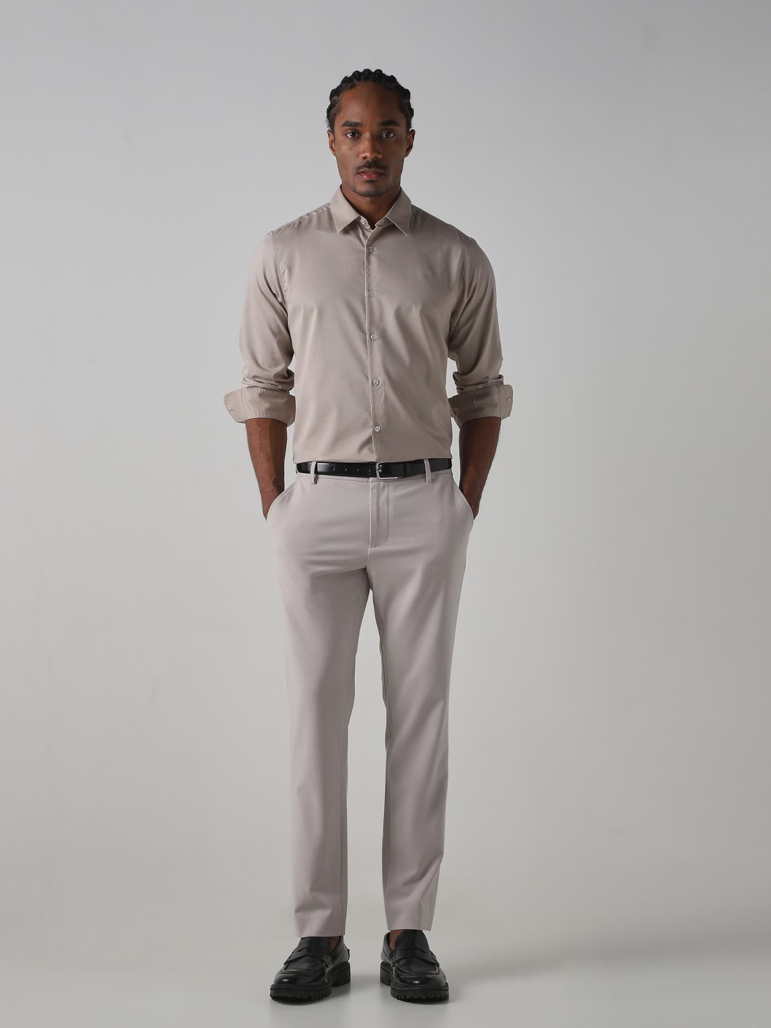 Light Grey Solid Men Shirt