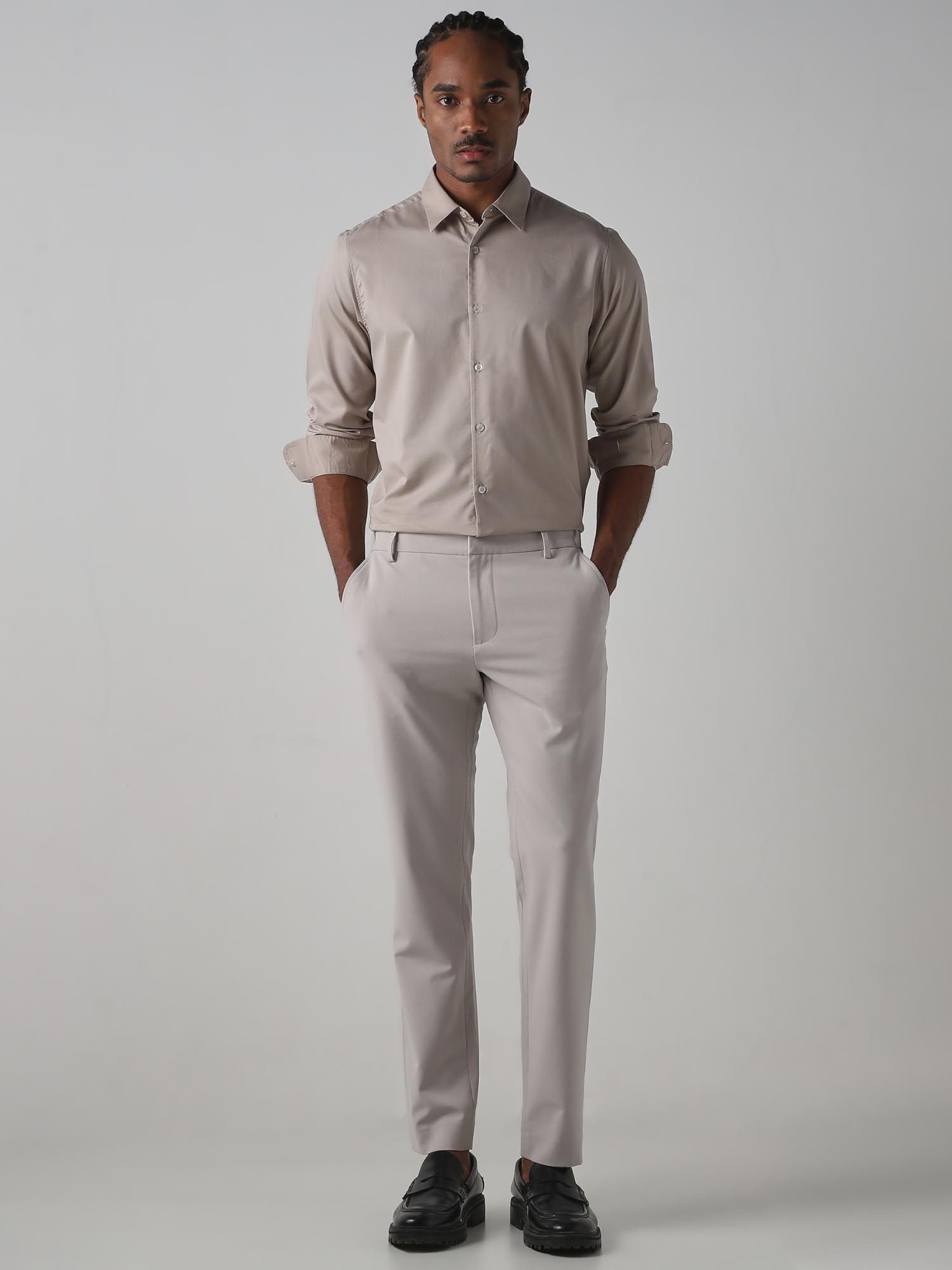 Light Grey Solid Men Shirt