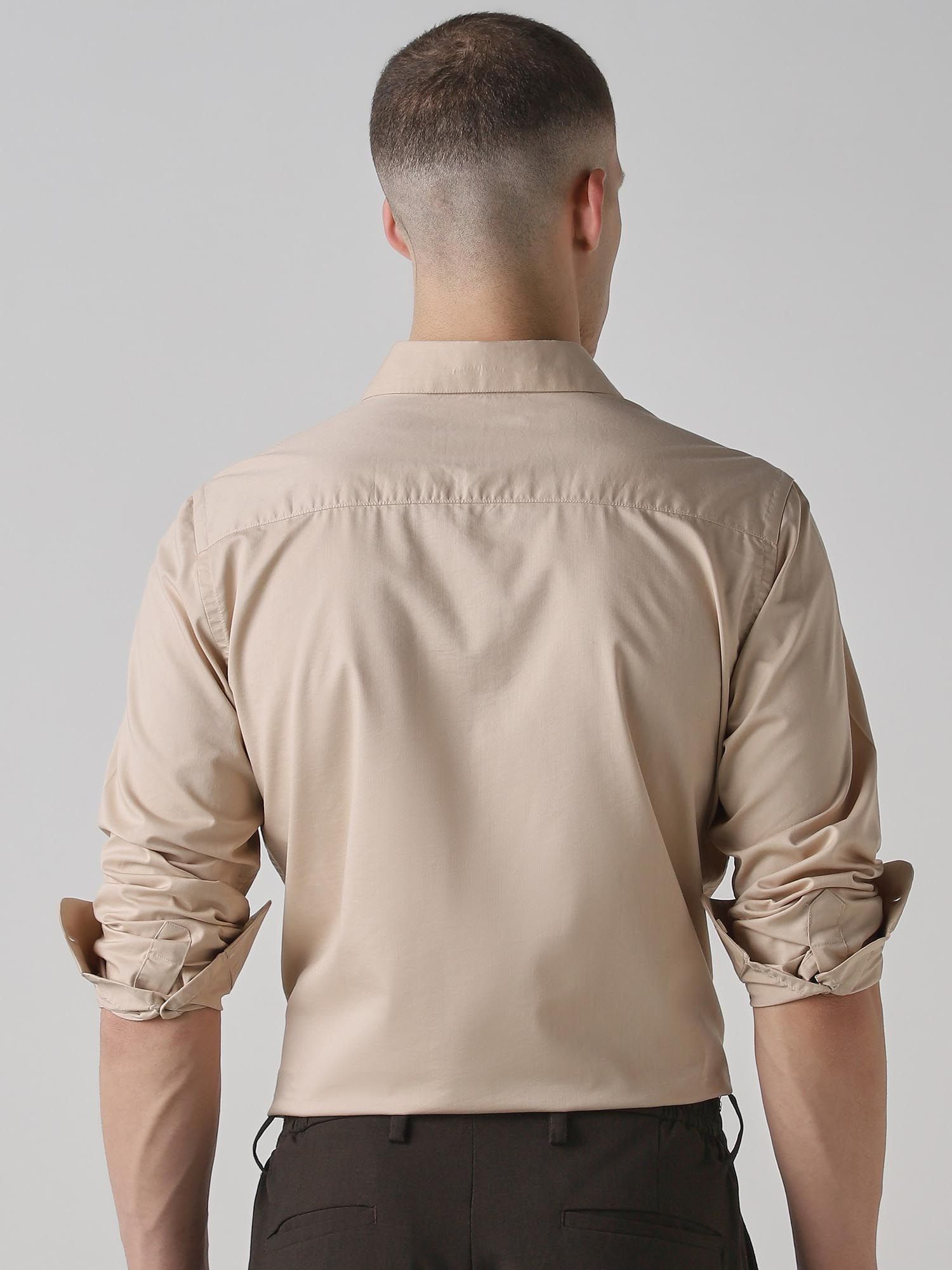 Beige Solid Men Shirt