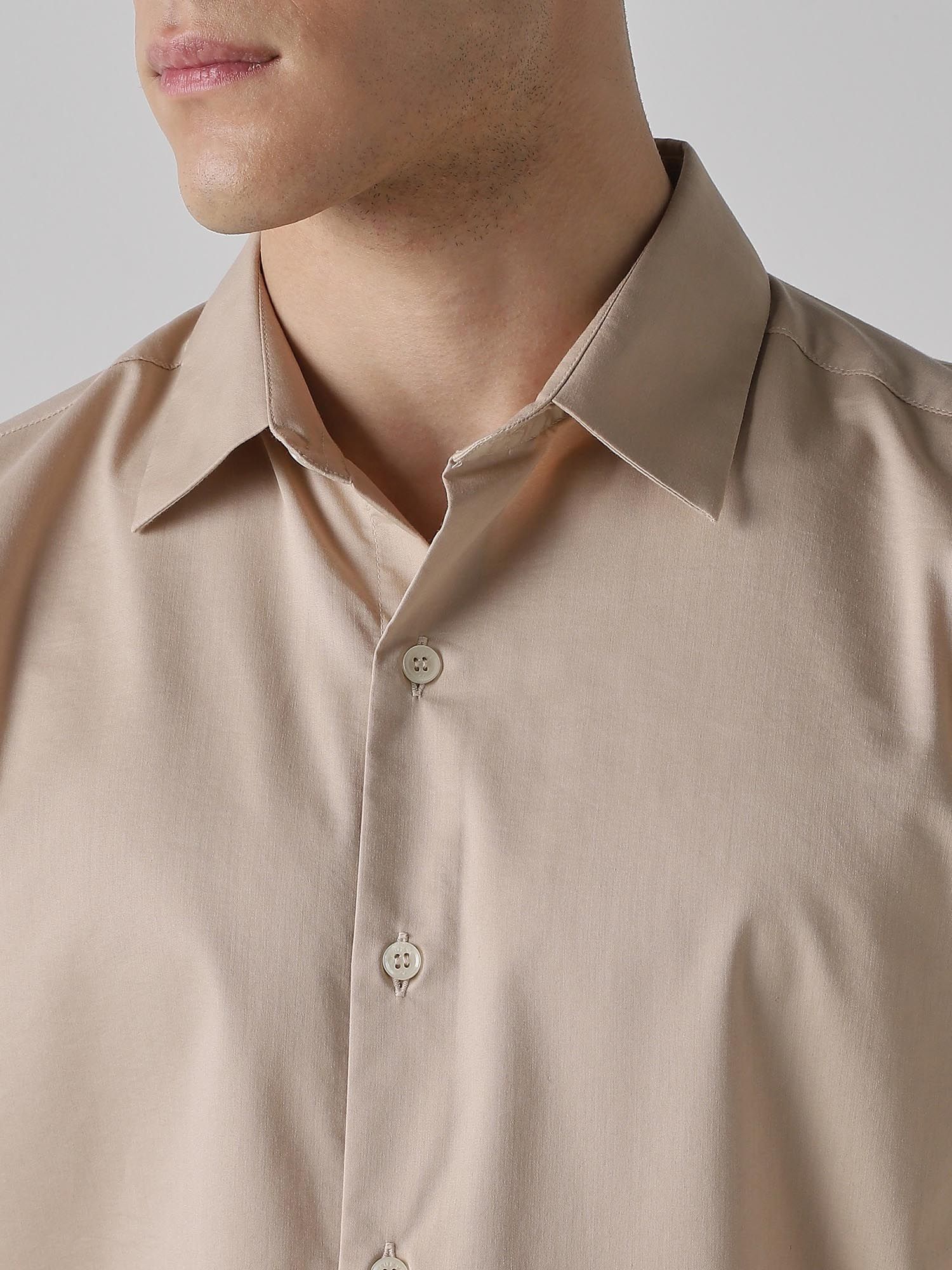 Beige Solid Men Shirt