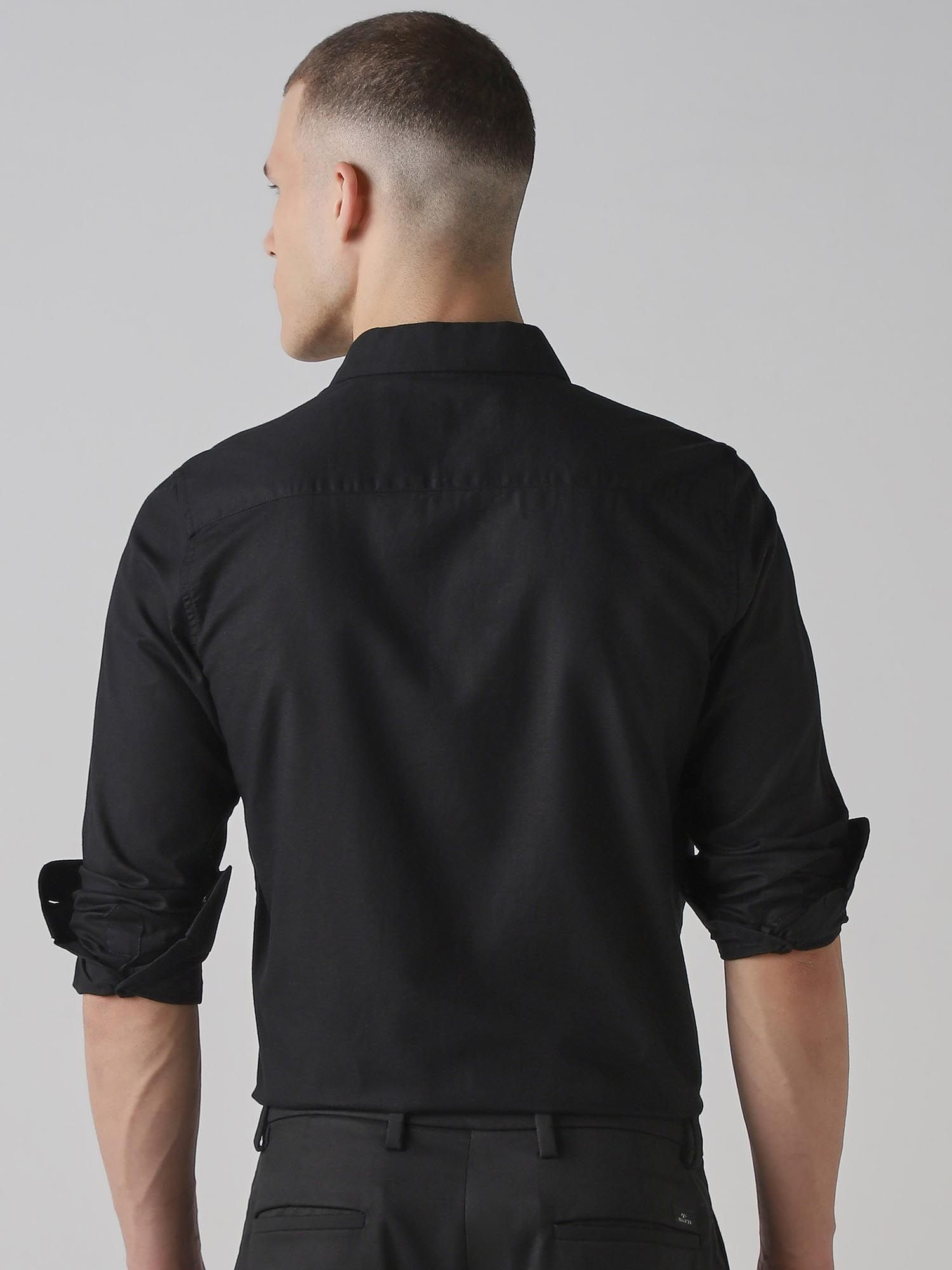 Jet Black Solid Men Shirt