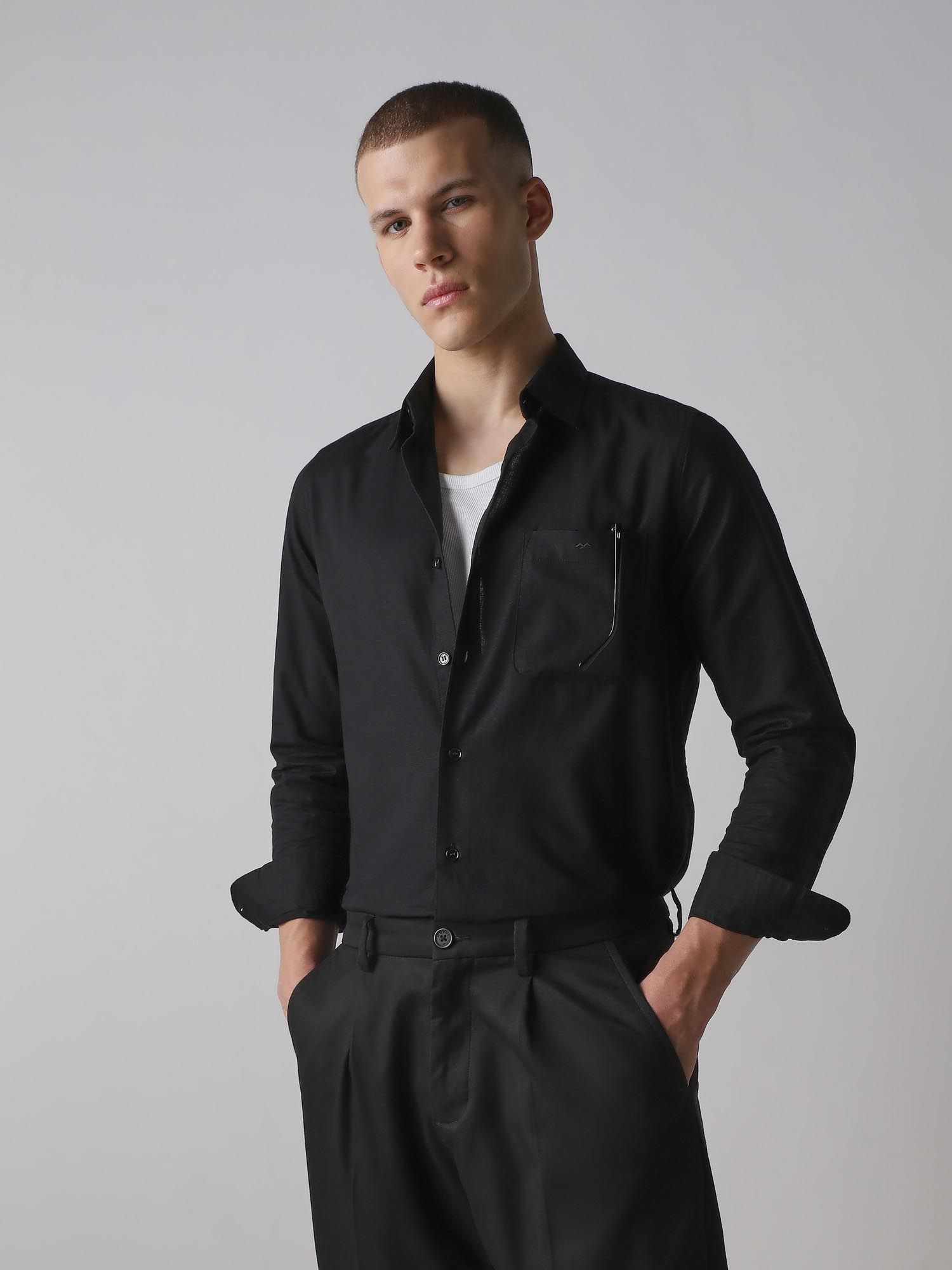 Jet Black Solid Men Shirt