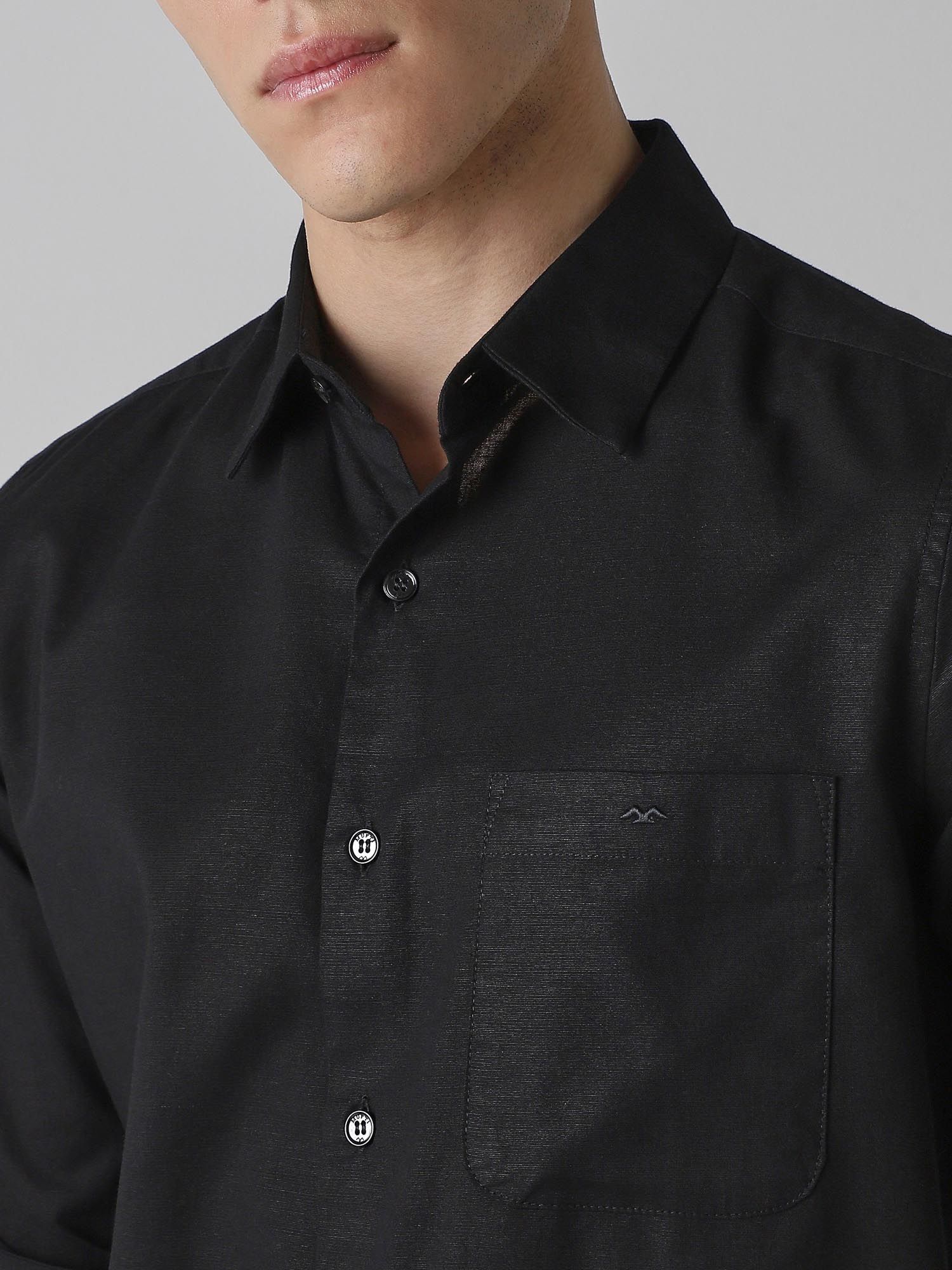 Jet Black Solid Men Shirt
