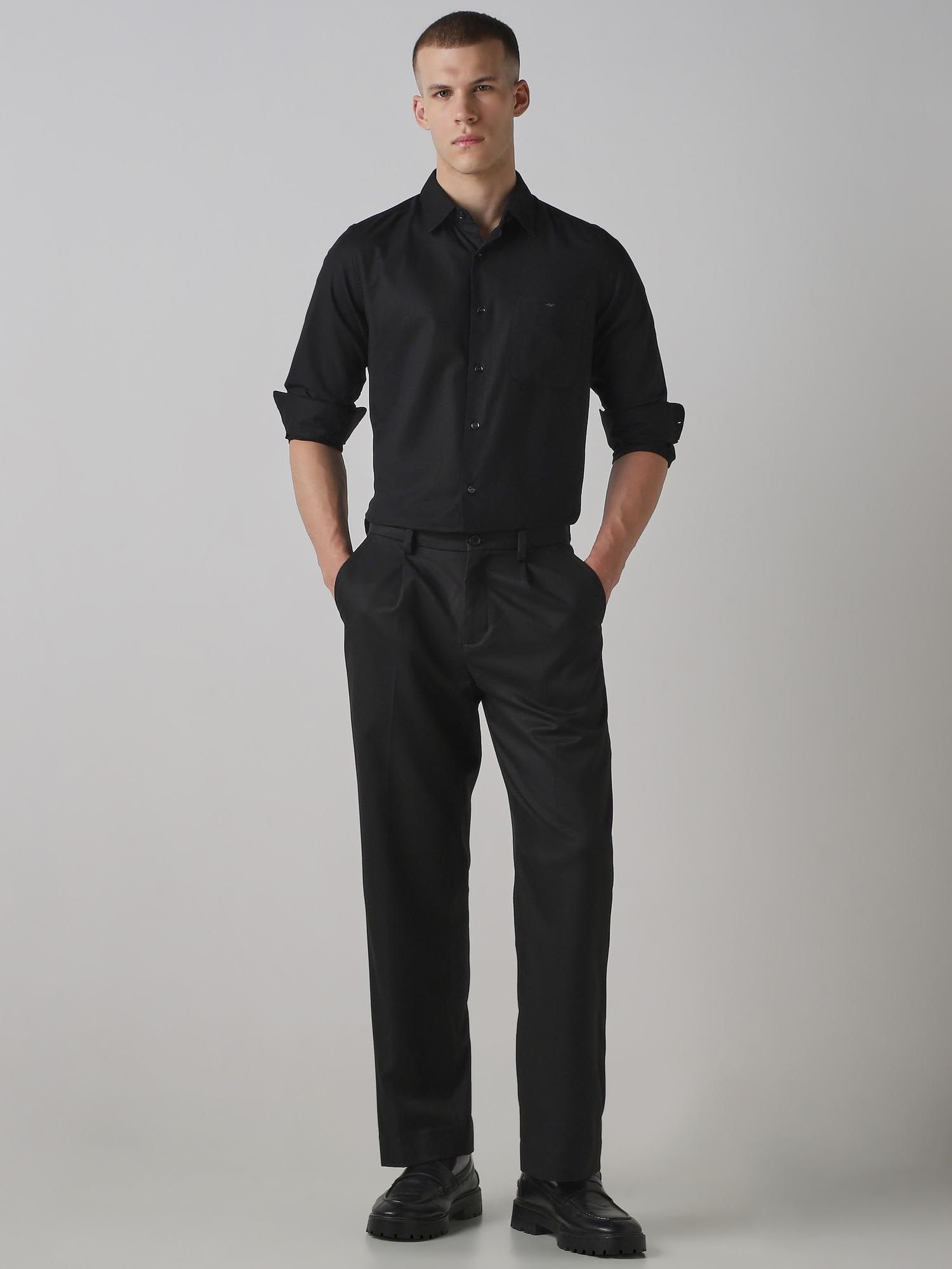 Jet Black Solid Men Shirt