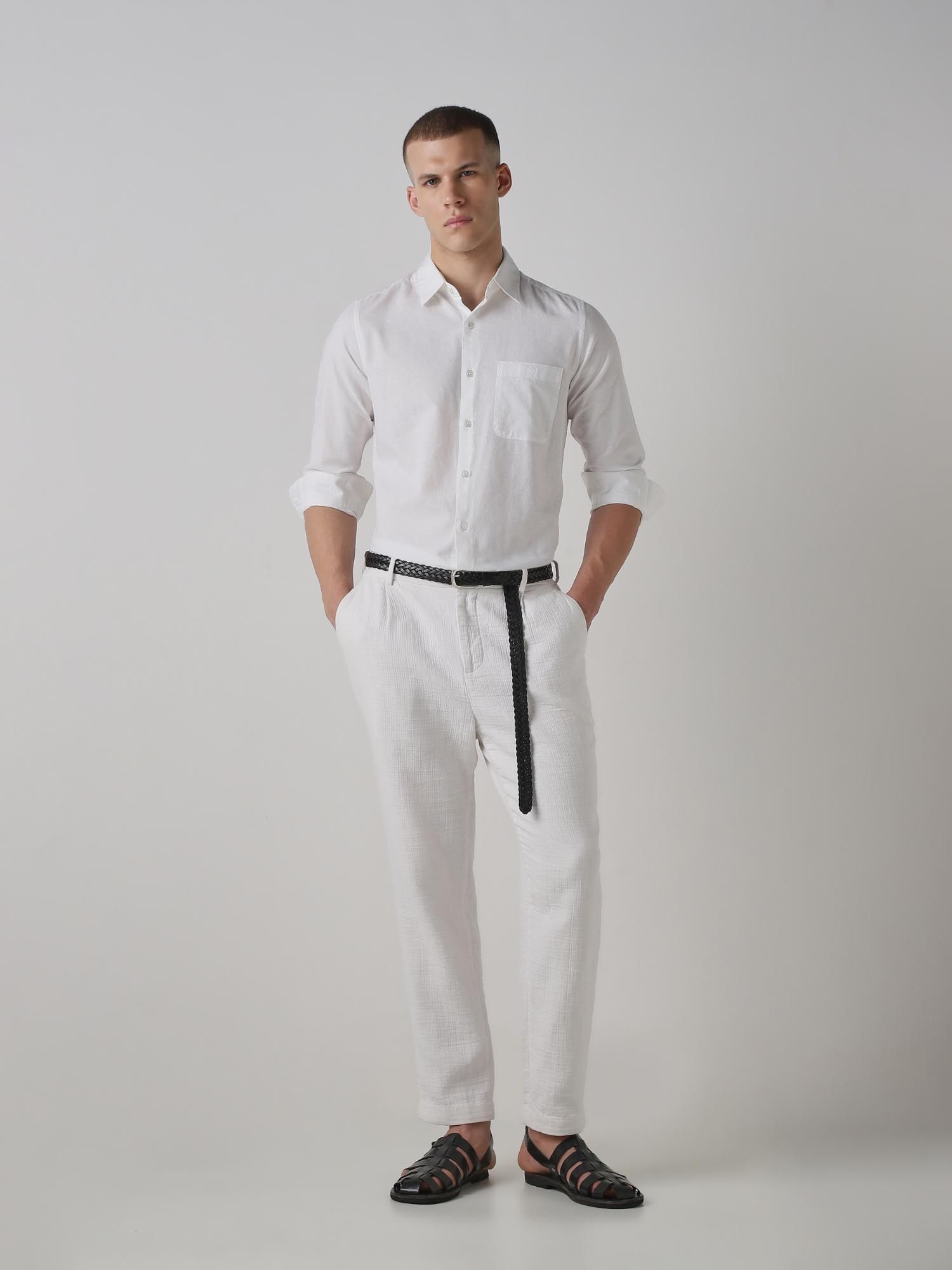 Rich Eggshell White Solid Men Shirt