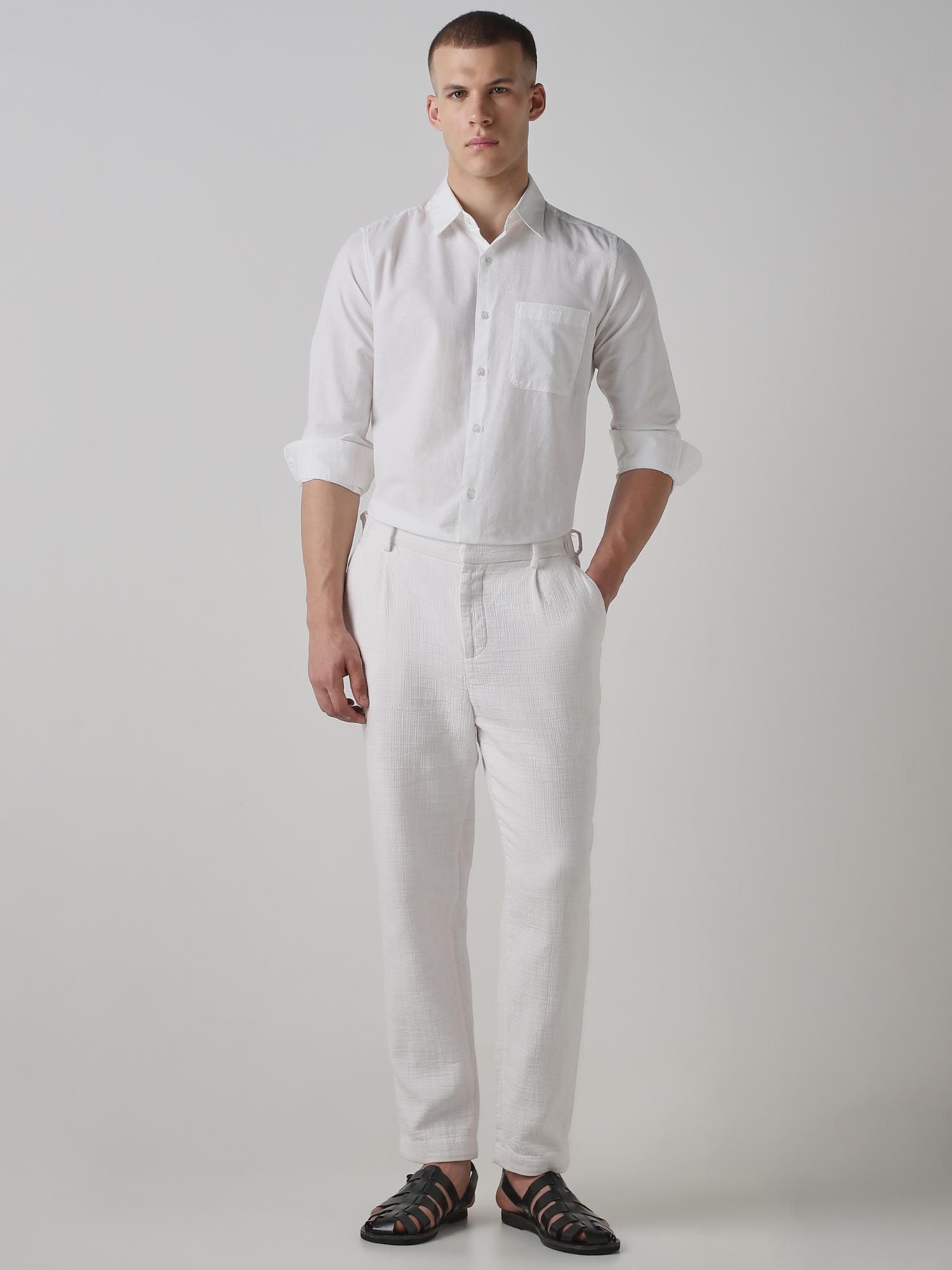 Rich Eggshell White Solid Men Shirt