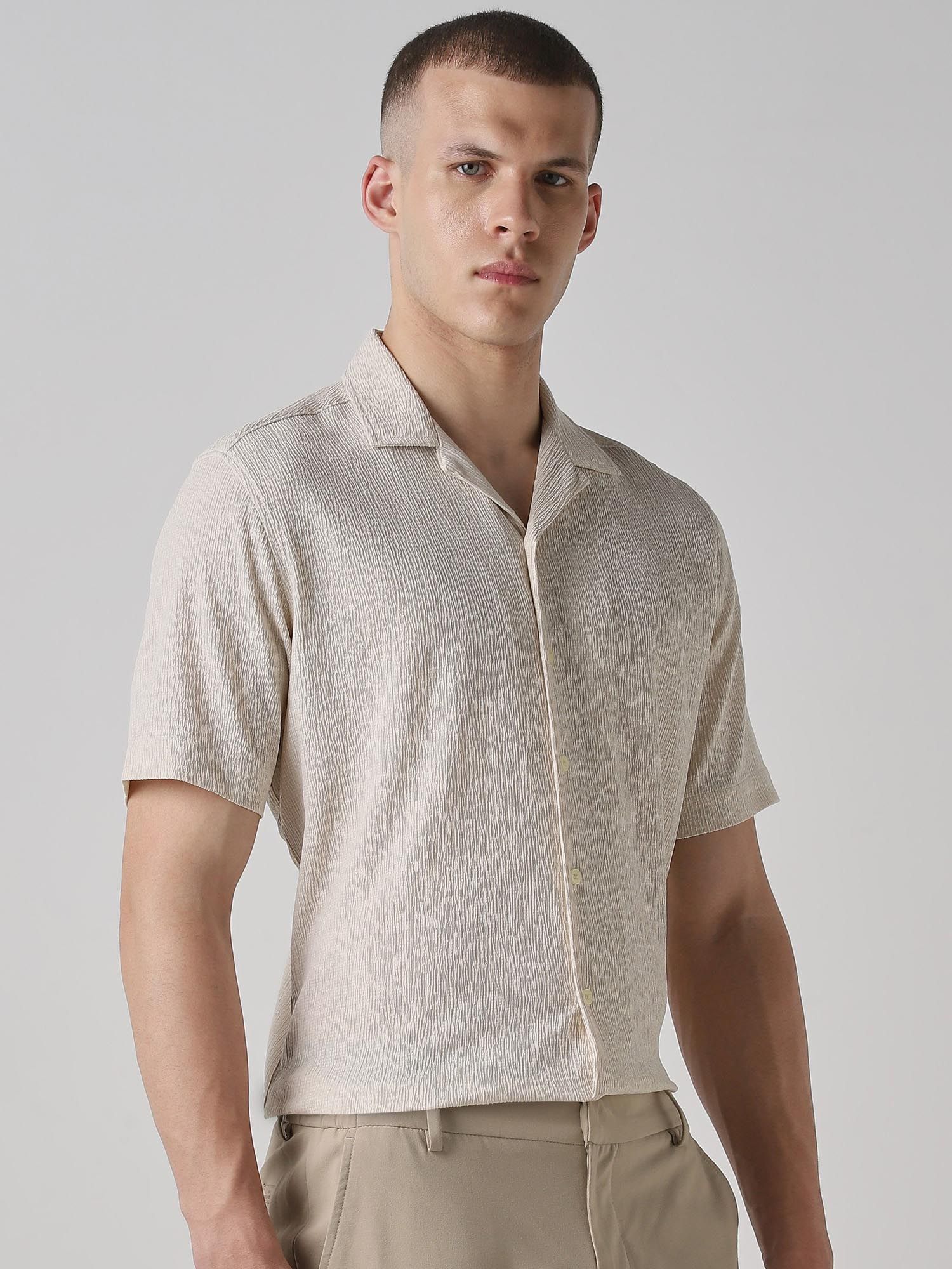Light Beige Men Shirt