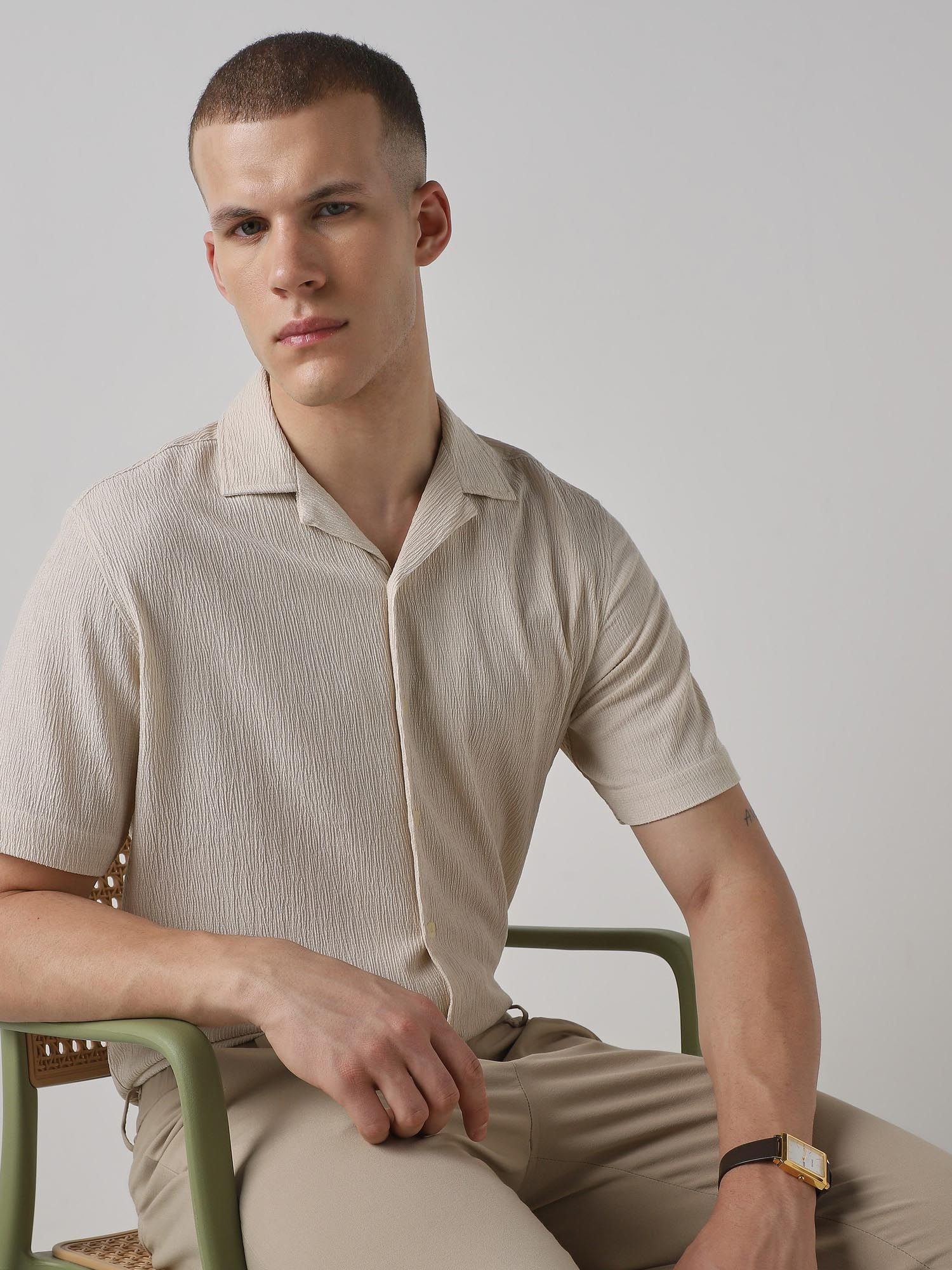Light Beige Men Shirt