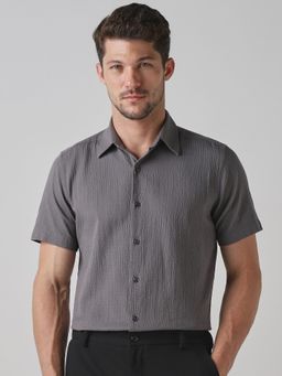 Mufti - Muted Graphite Grey Self Design Men Shirt