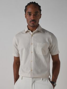 Mufti - Light Beige Self Design Men Shirt