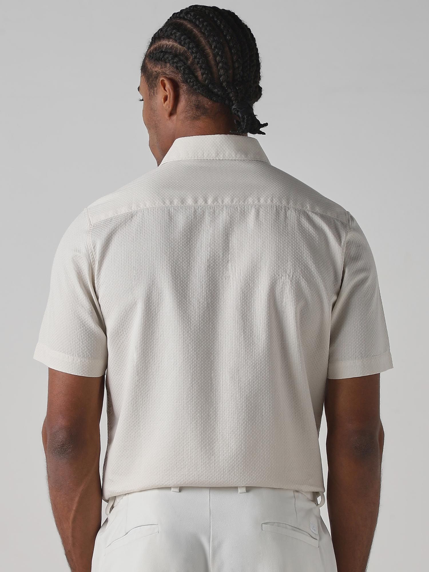 Light Beige Self Design Men Shirt