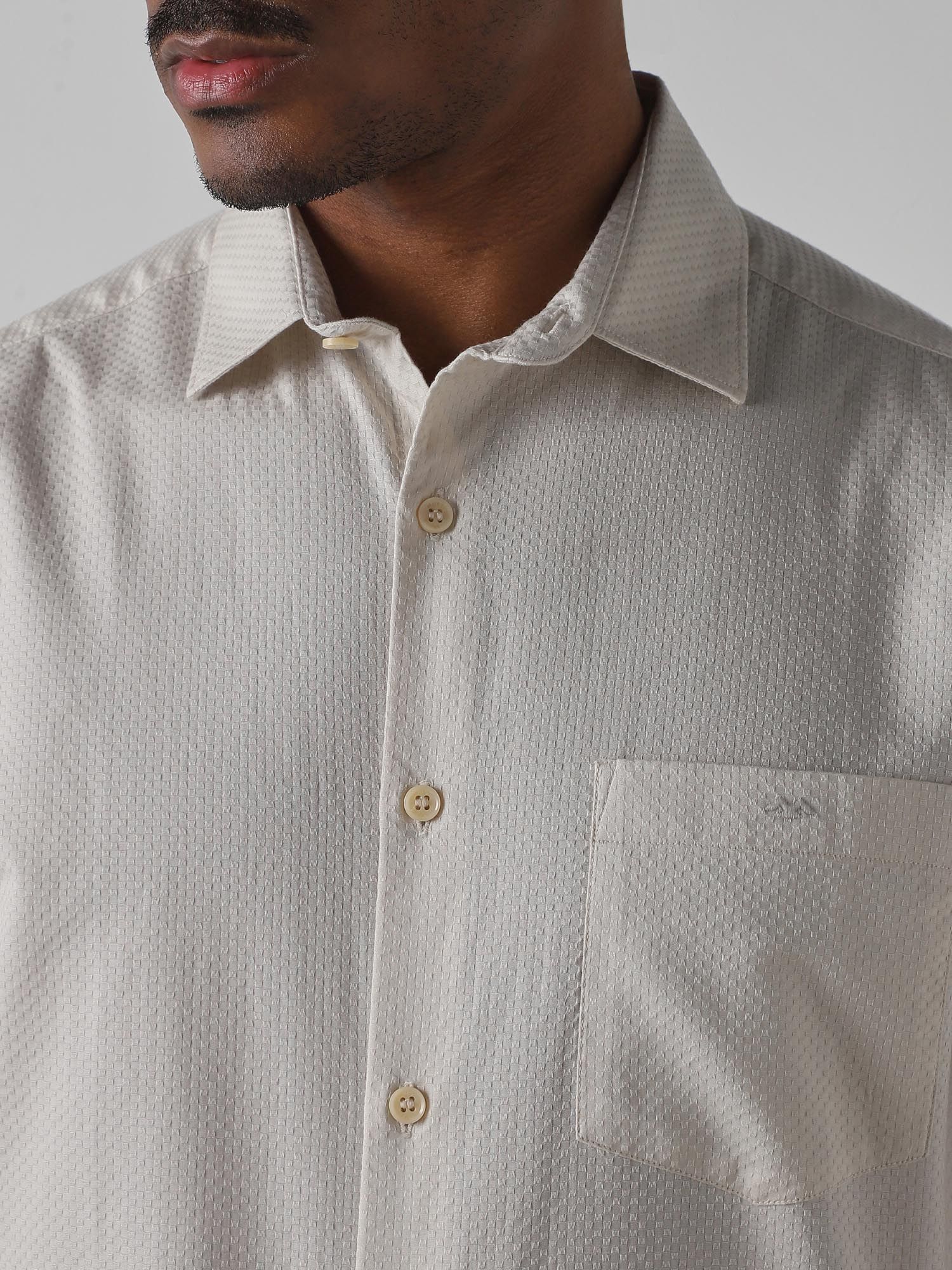 Light Beige Self Design Men Shirt