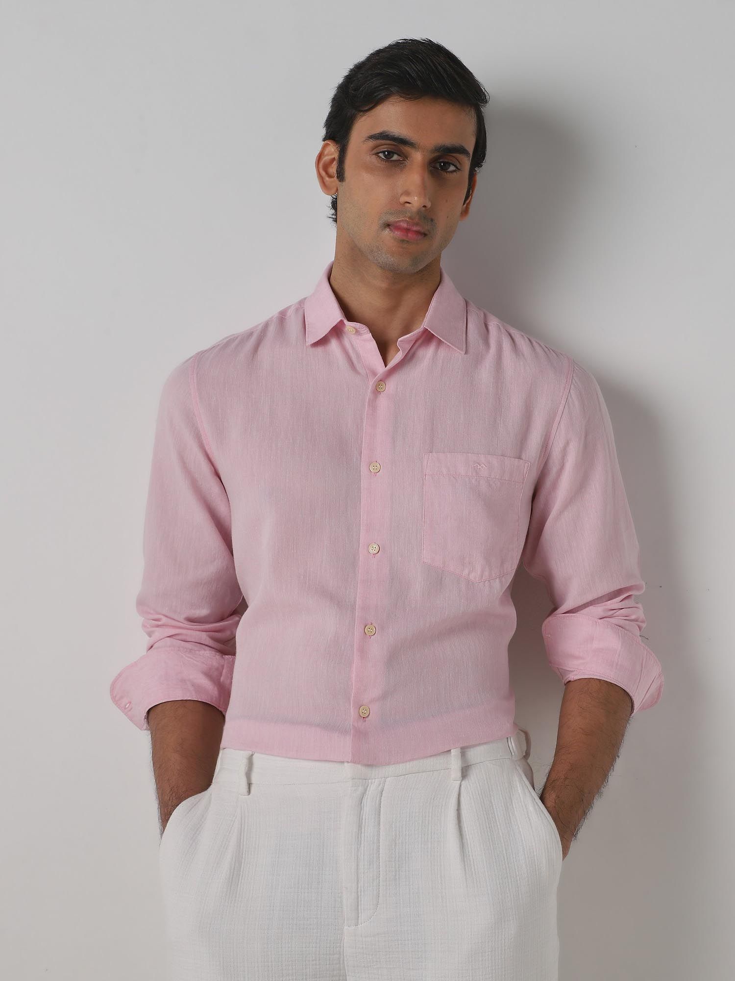Soft Pastel Pink Solid Men Shirt