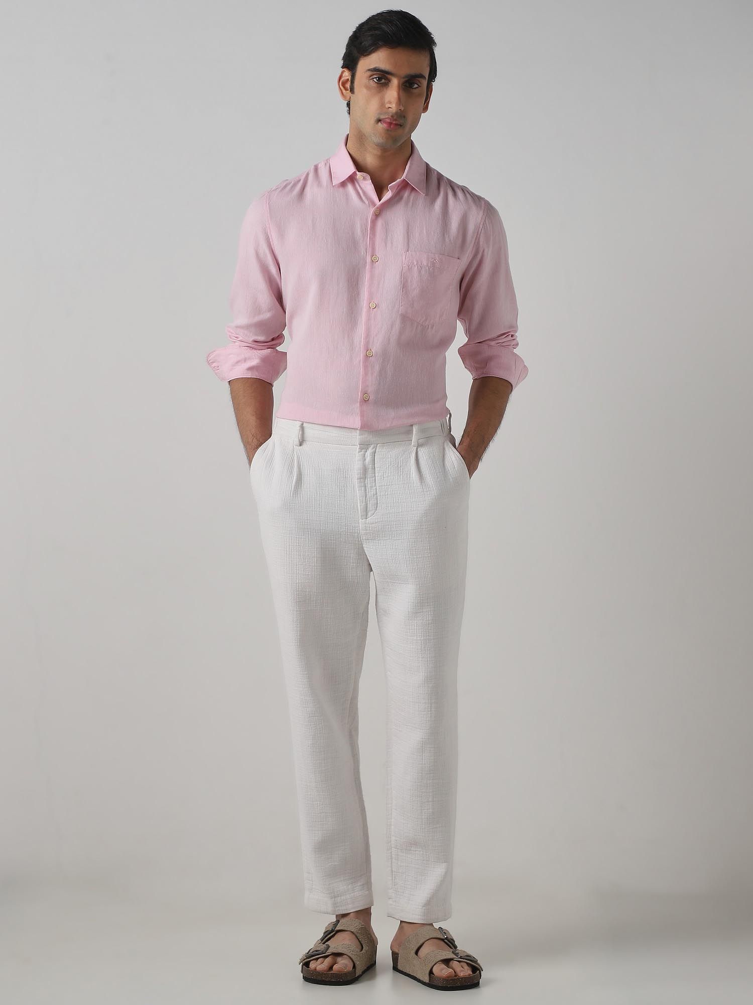 Soft Pastel Pink Solid Men Shirt