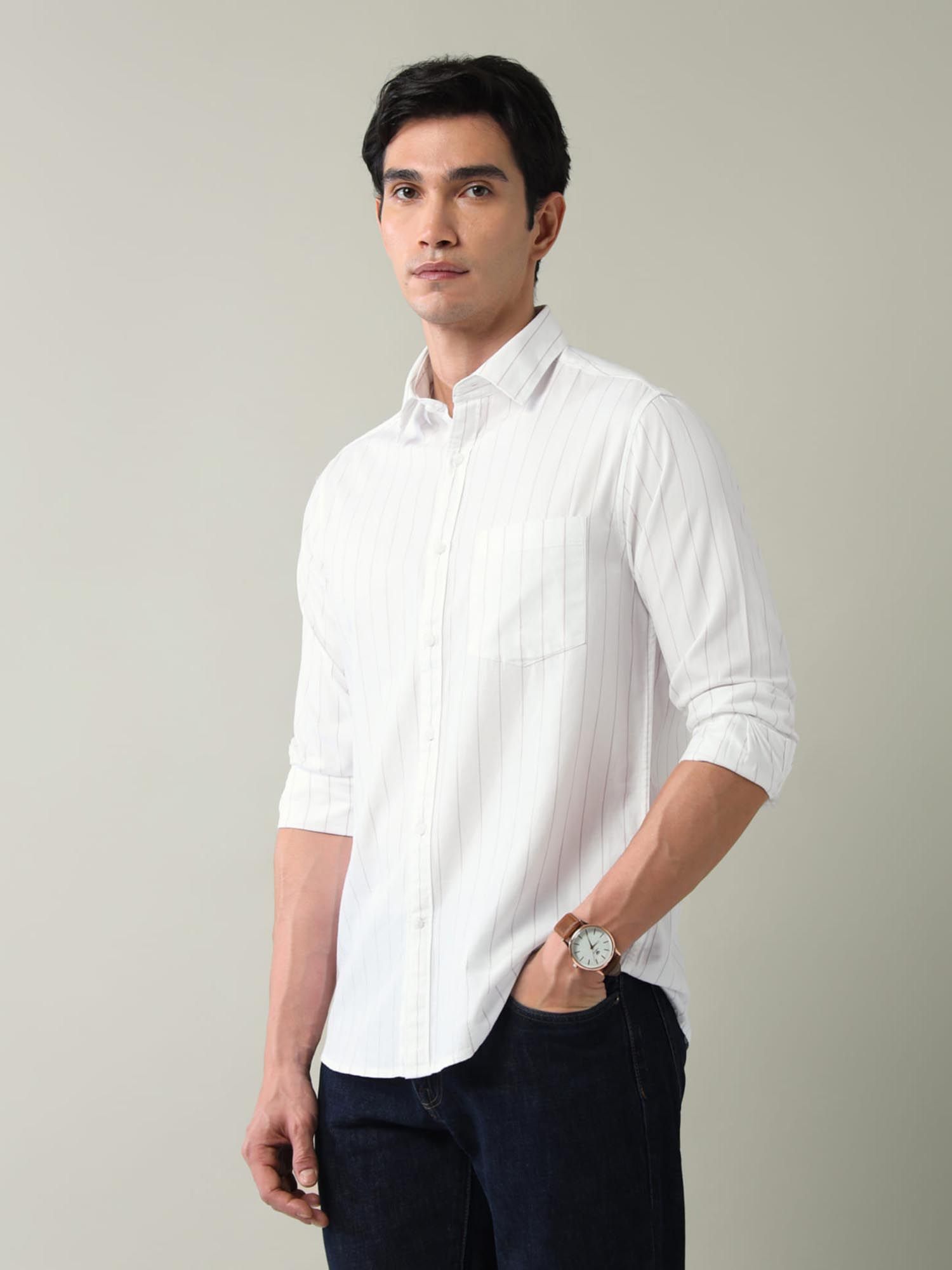 Vertical Striped Twill Slim Fit Shirt
