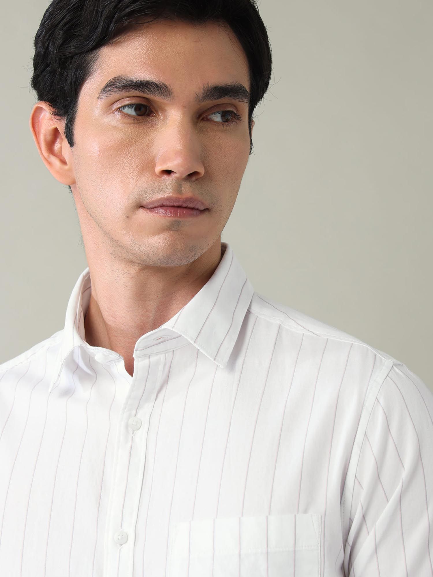 Vertical Striped Twill Slim Fit Shirt