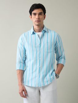 AD By Arvind - Vertical Striped Slim Fit Shirt Blue