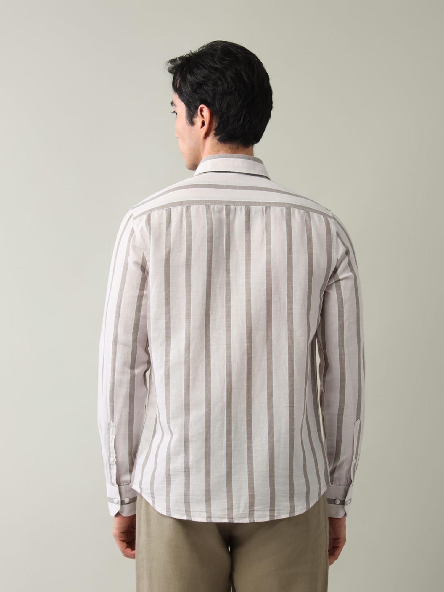 Vertical Striped Slim Fit Shirt Brown