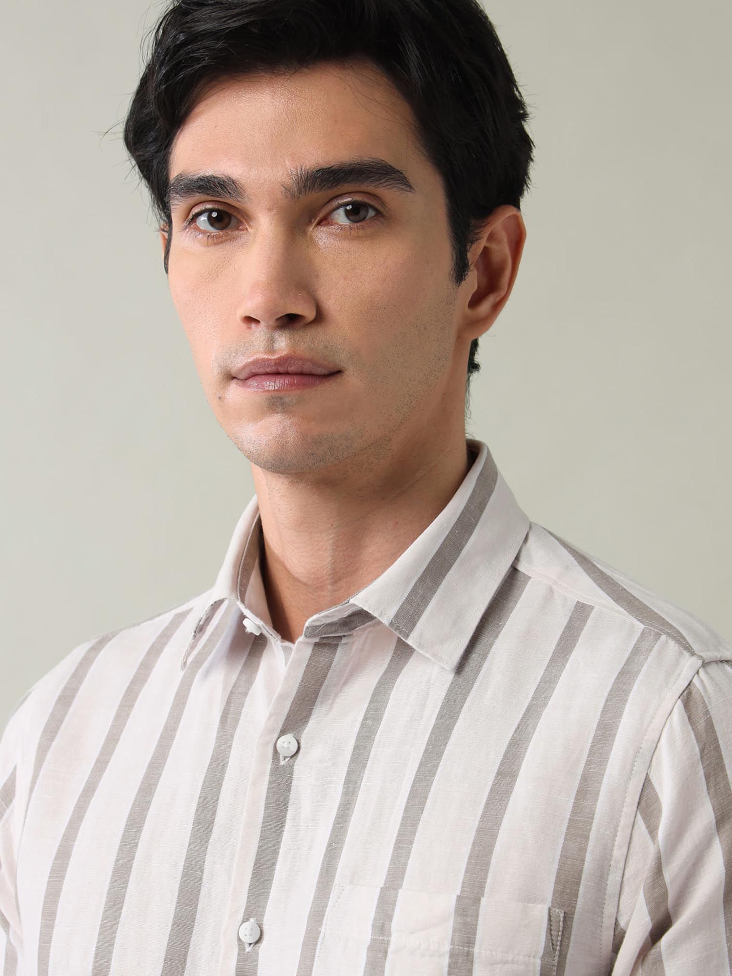 Vertical Striped Slim Fit Shirt Brown