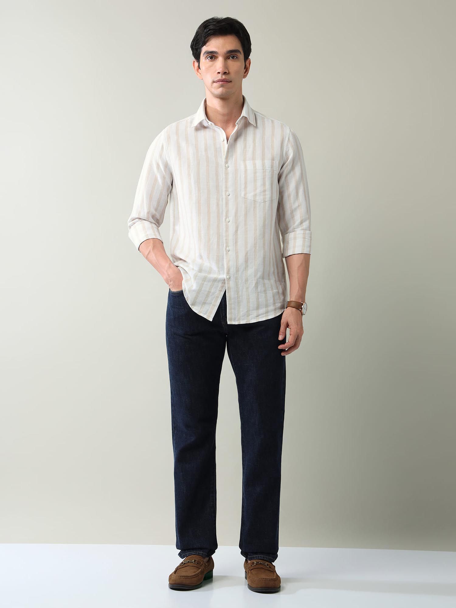 Vertical Striped Slim Fit Shirt Yellow