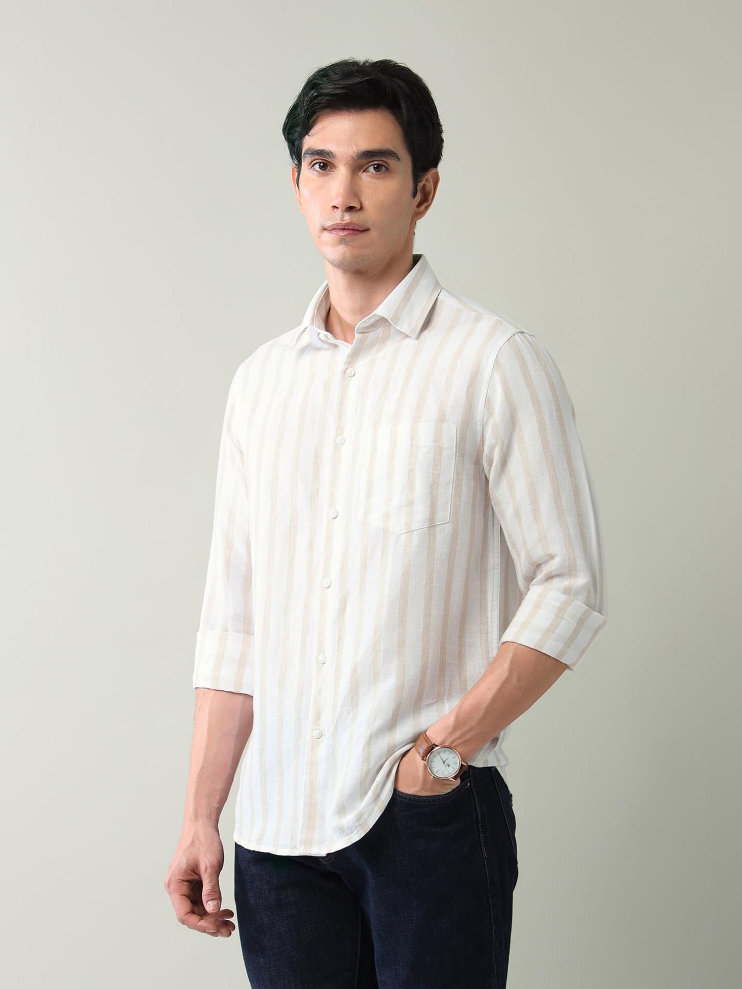 Vertical Striped Slim Fit Shirt Yellow