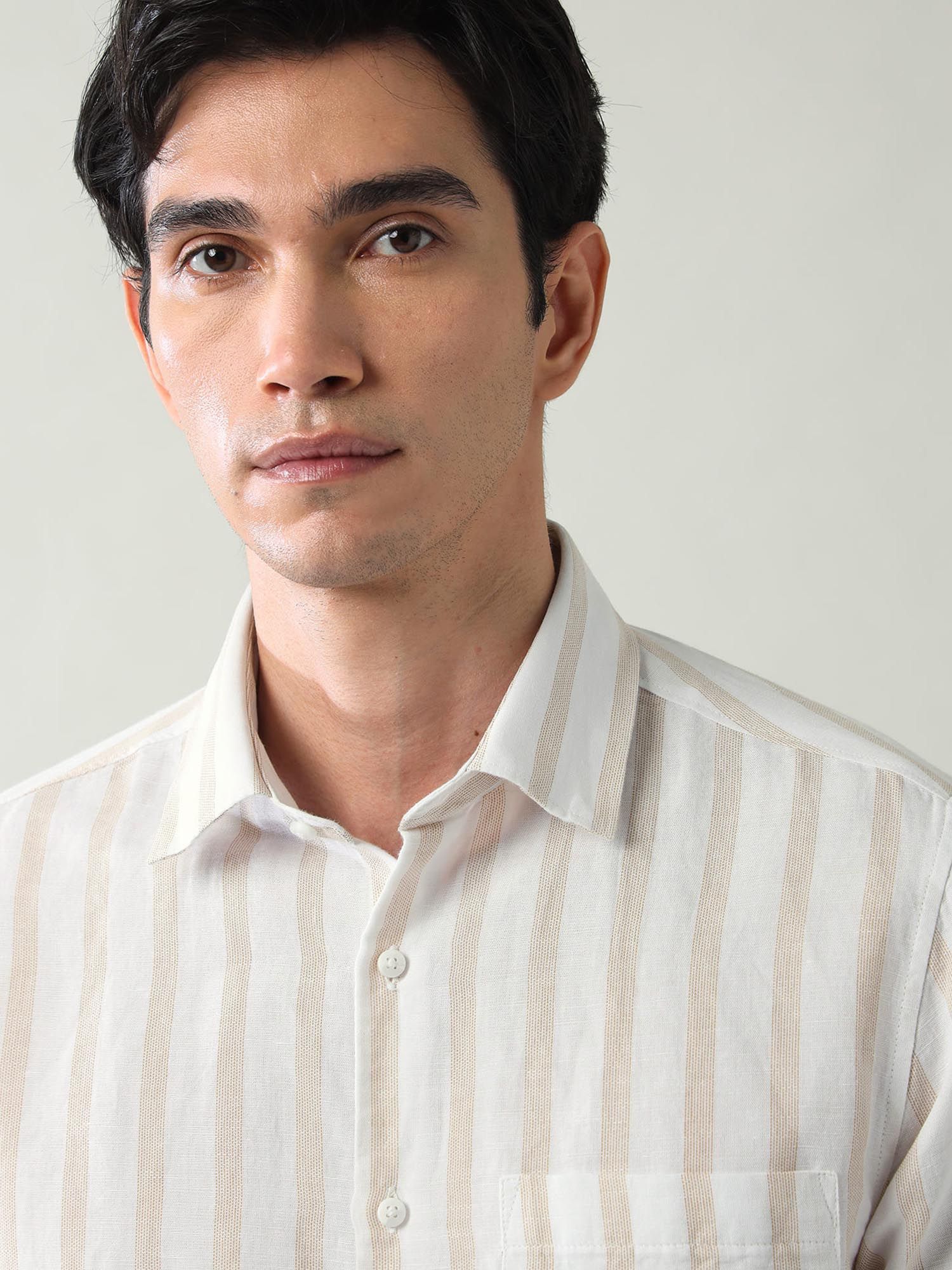 Vertical Striped Slim Fit Shirt Yellow