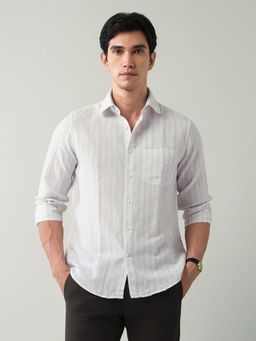 AD By Arvind - Vertical Striped Twill Slim Fit Shirt Off White