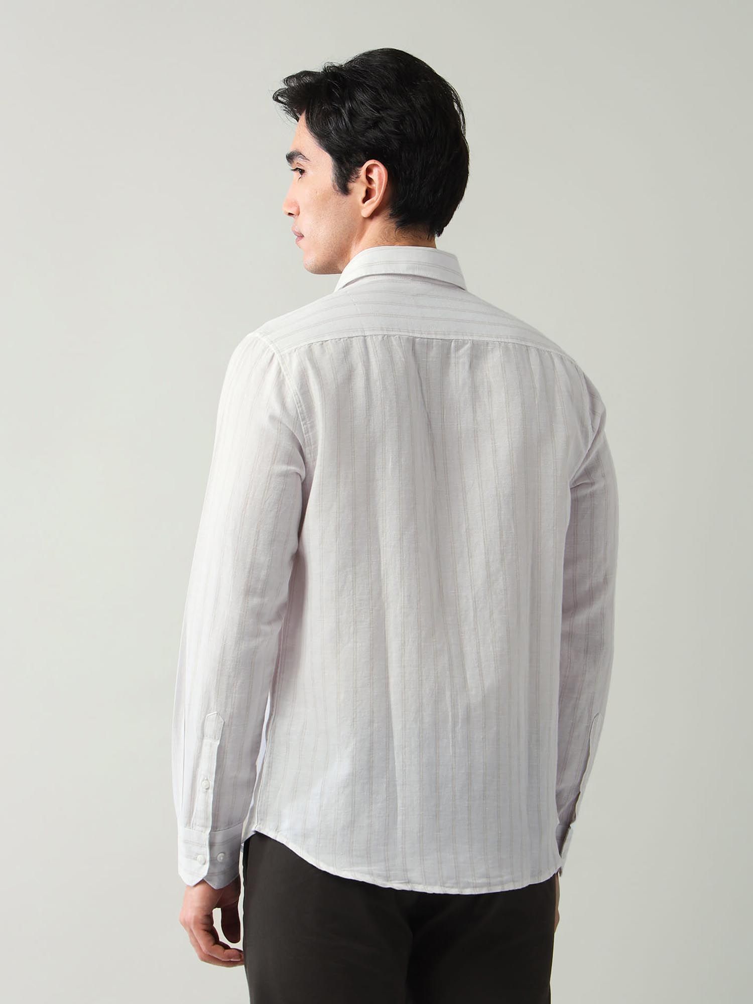 Vertical Striped Twill Slim Fit Shirt Off White