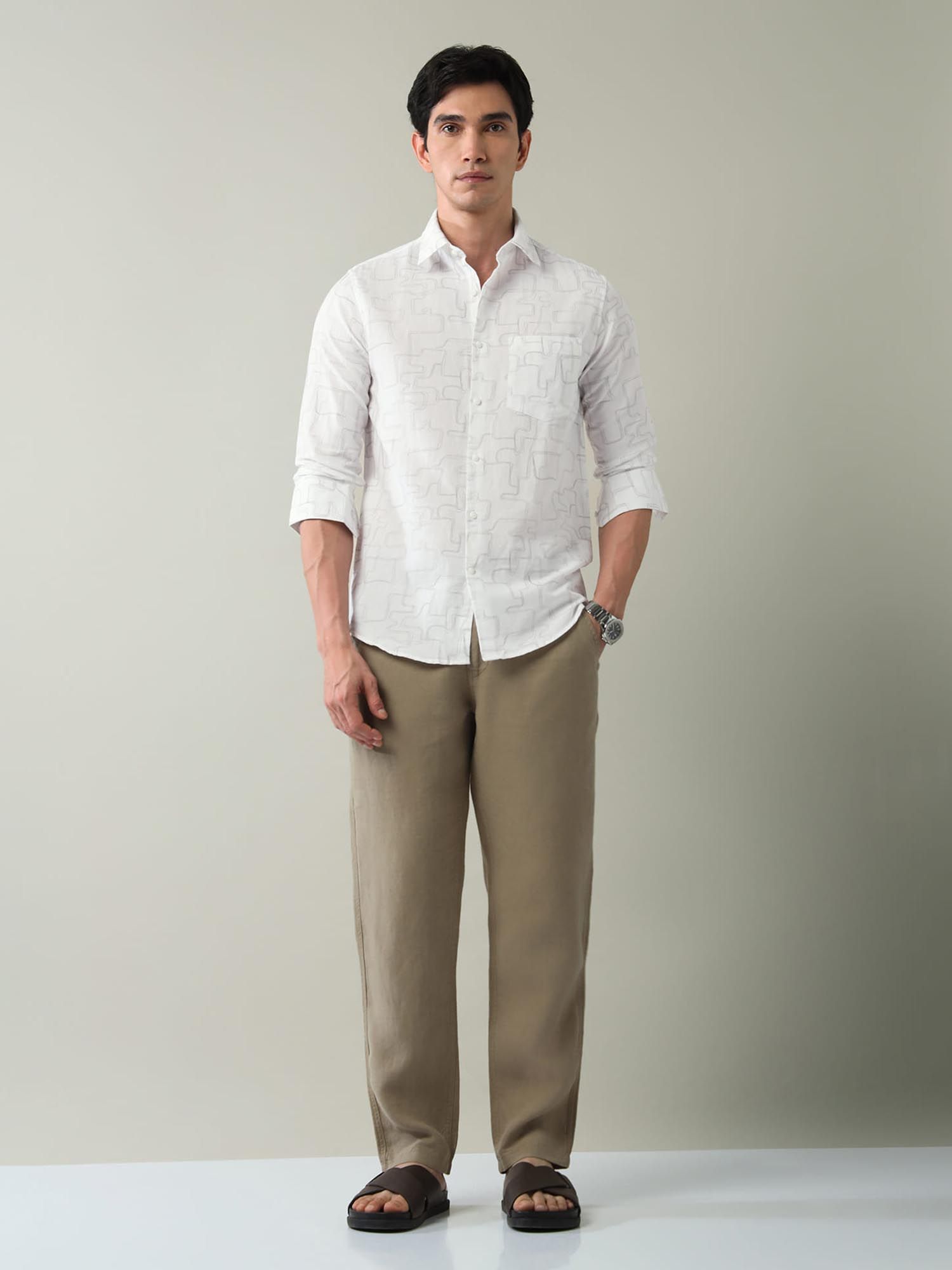 Geometric Printed Slim Fit Shirt Grey