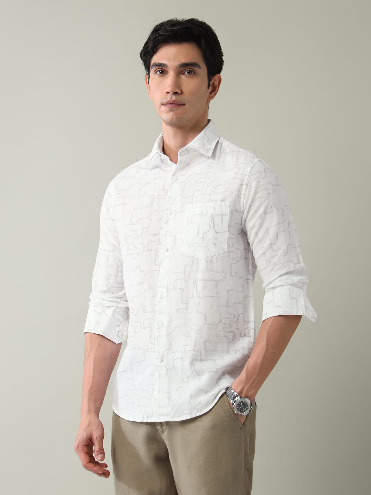 Geometric Printed Slim Fit Shirt Grey