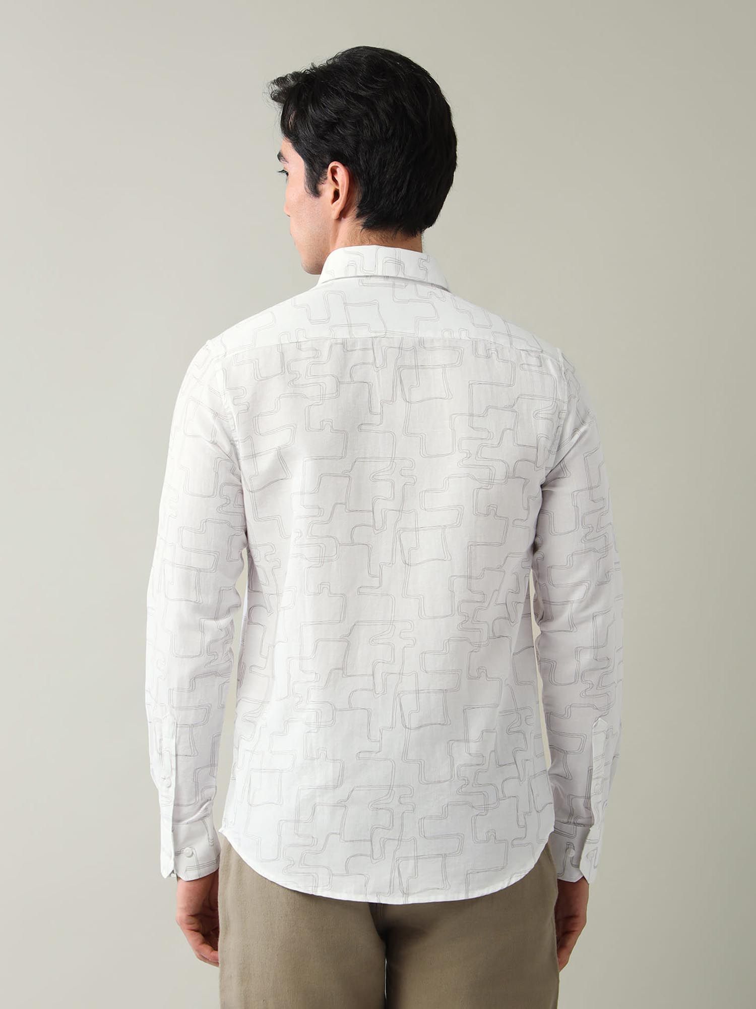 Geometric Printed Slim Fit Shirt Grey