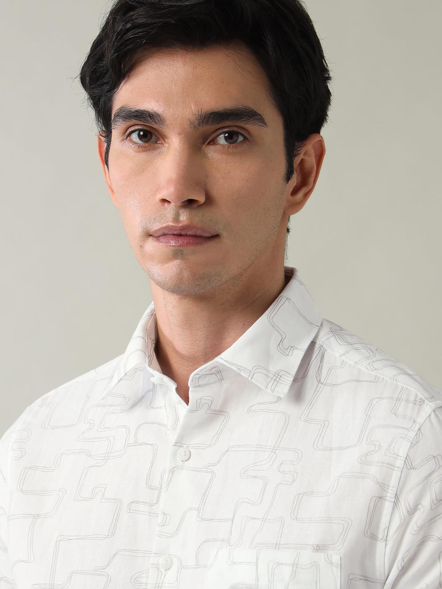 Geometric Printed Slim Fit Shirt Grey