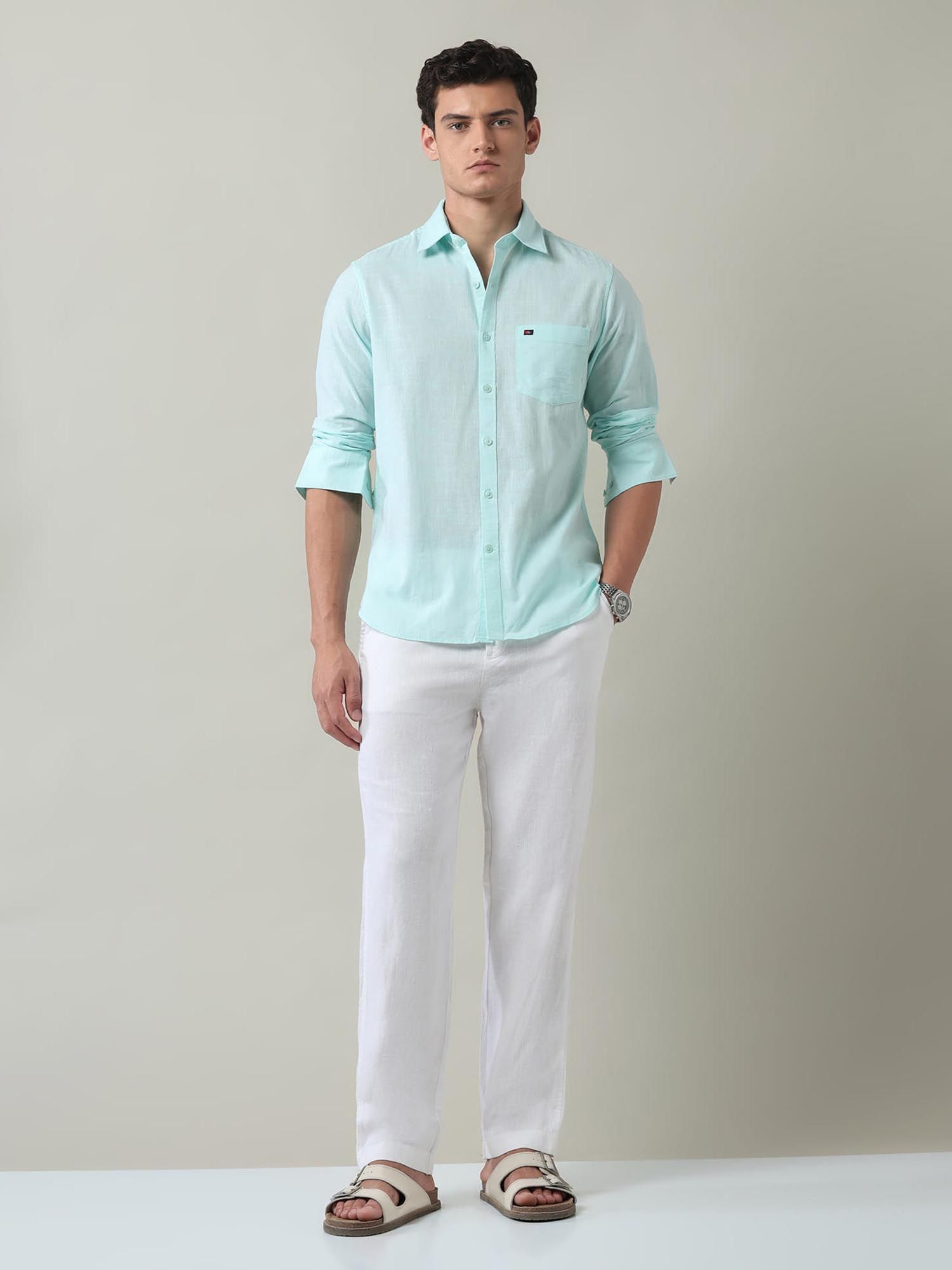 Solid Slim Fit Dobby Shirt Green