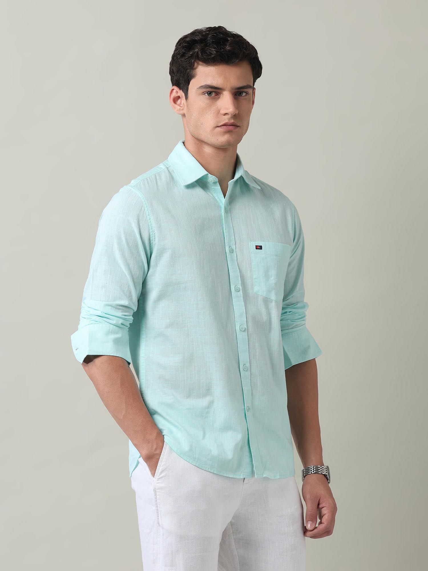 Solid Slim Fit Dobby Shirt Green