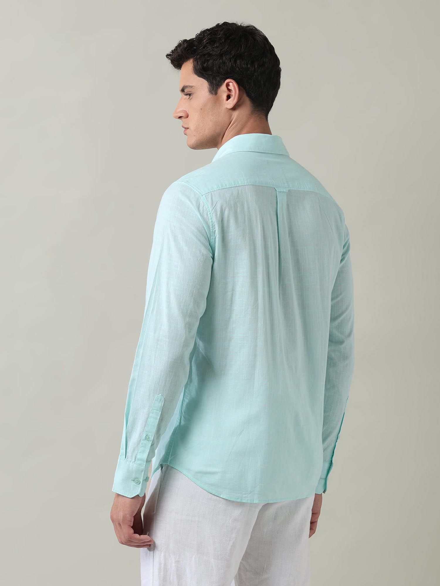 Solid Slim Fit Dobby Shirt Green