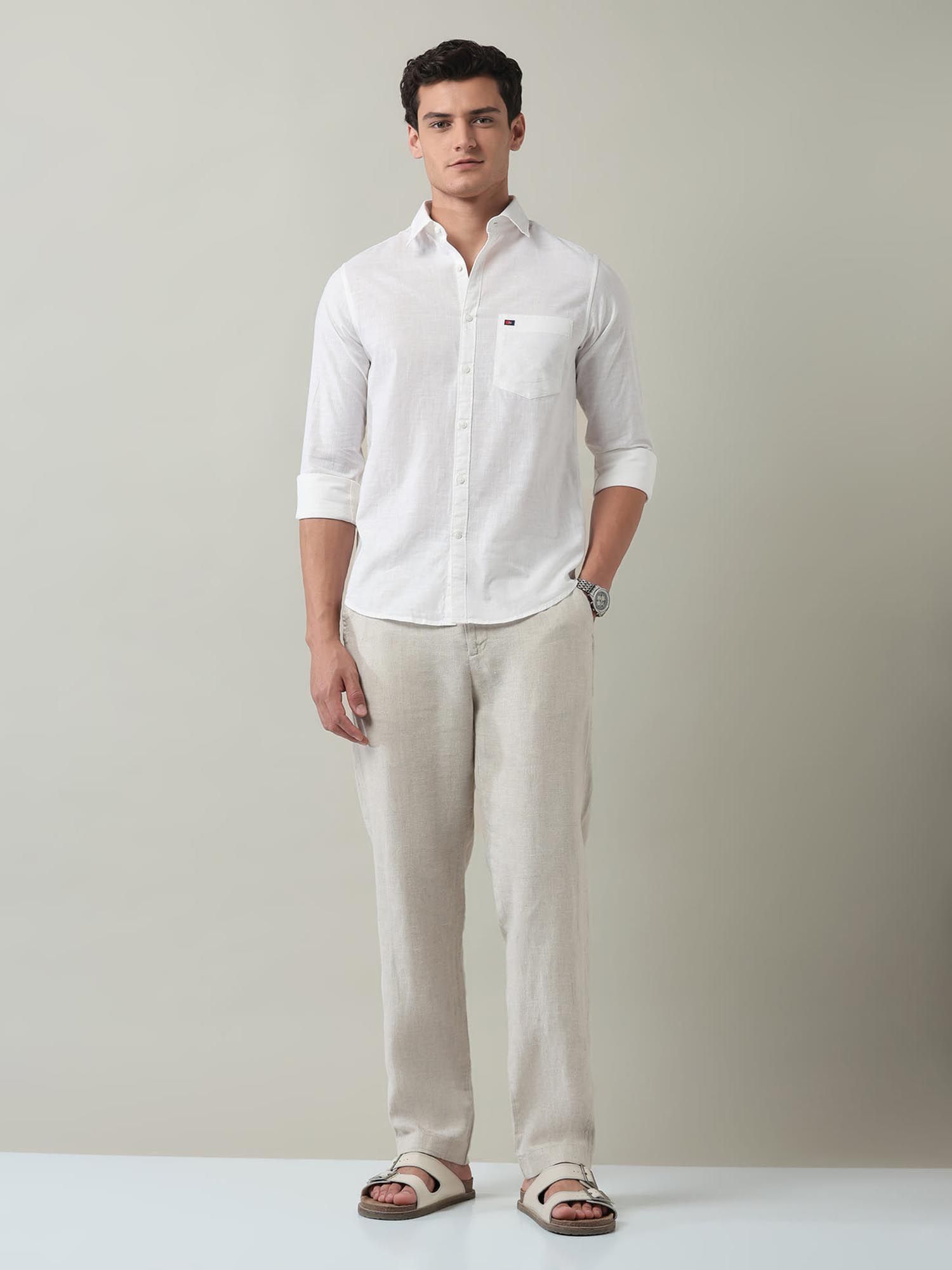 Solid Slim Fit Dobby Shirt White