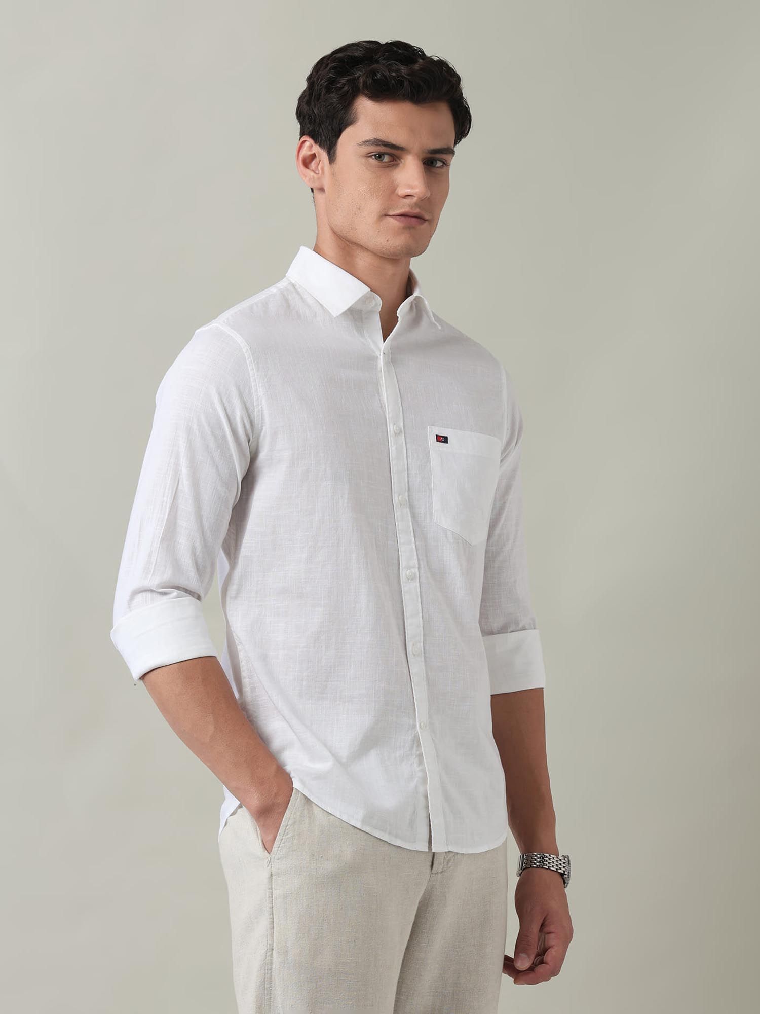 Solid Slim Fit Dobby Shirt White