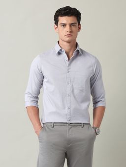AD By Arvind - Floral Printed Slim Fit Twill Shirt Grey