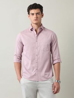 AD By Arvind - Floral Printed Slim Fit Twill Shirt Pink