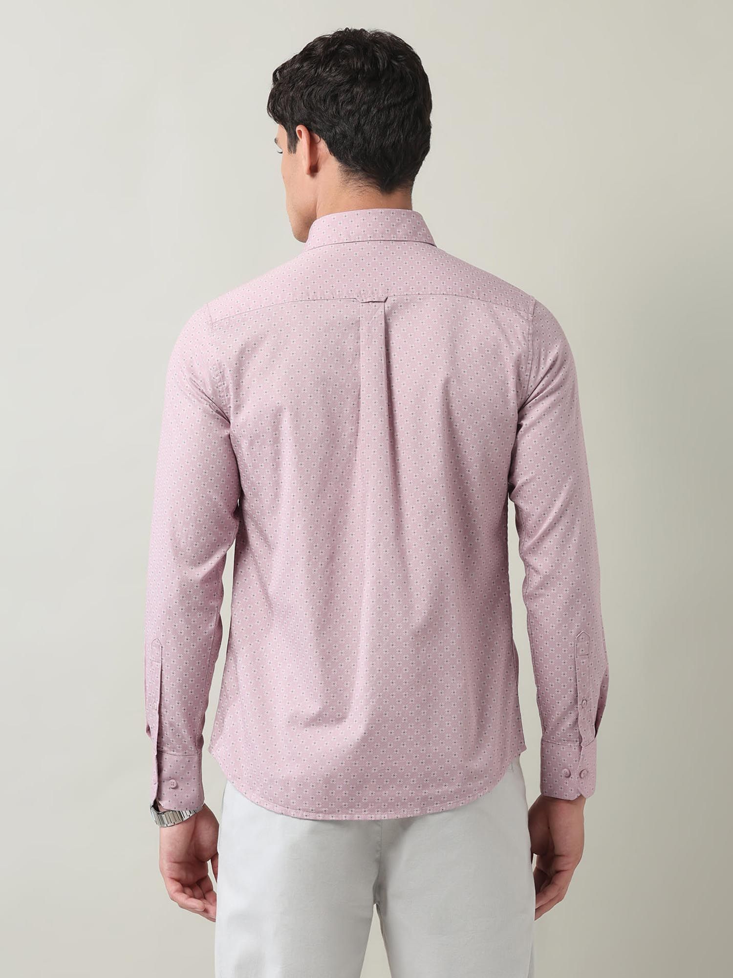 Floral Printed Slim Fit Twill Shirt Pink