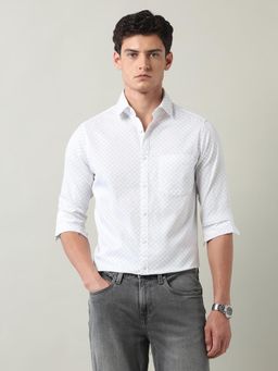 AD By Arvind - Floral Printed Slim Fit Twill Shirt White