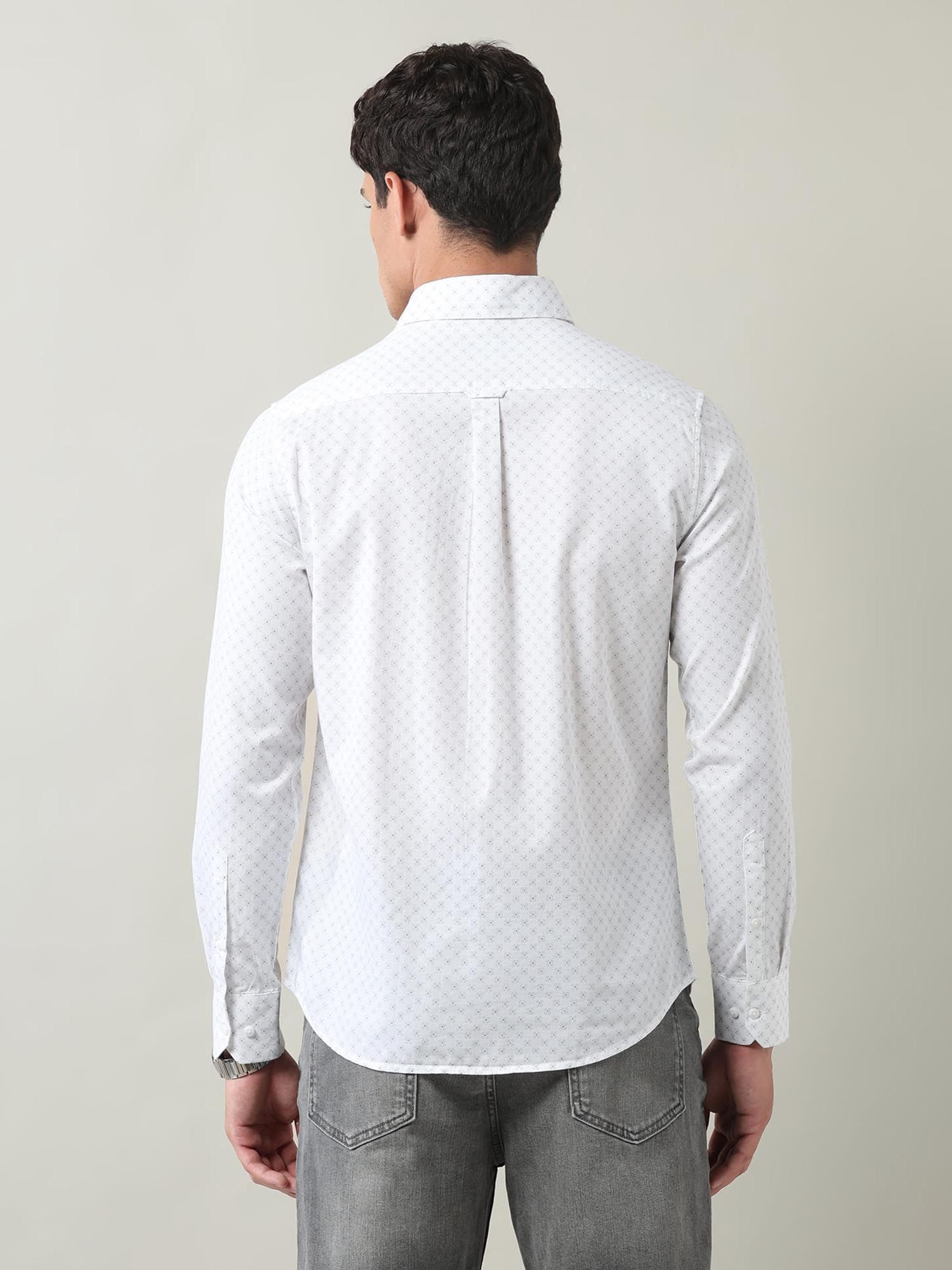 Floral Printed Slim Fit Twill Shirt White