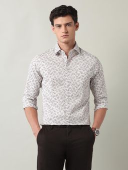 AD By Arvind - Floral Printed Slim Fit Twill Shirt Beige