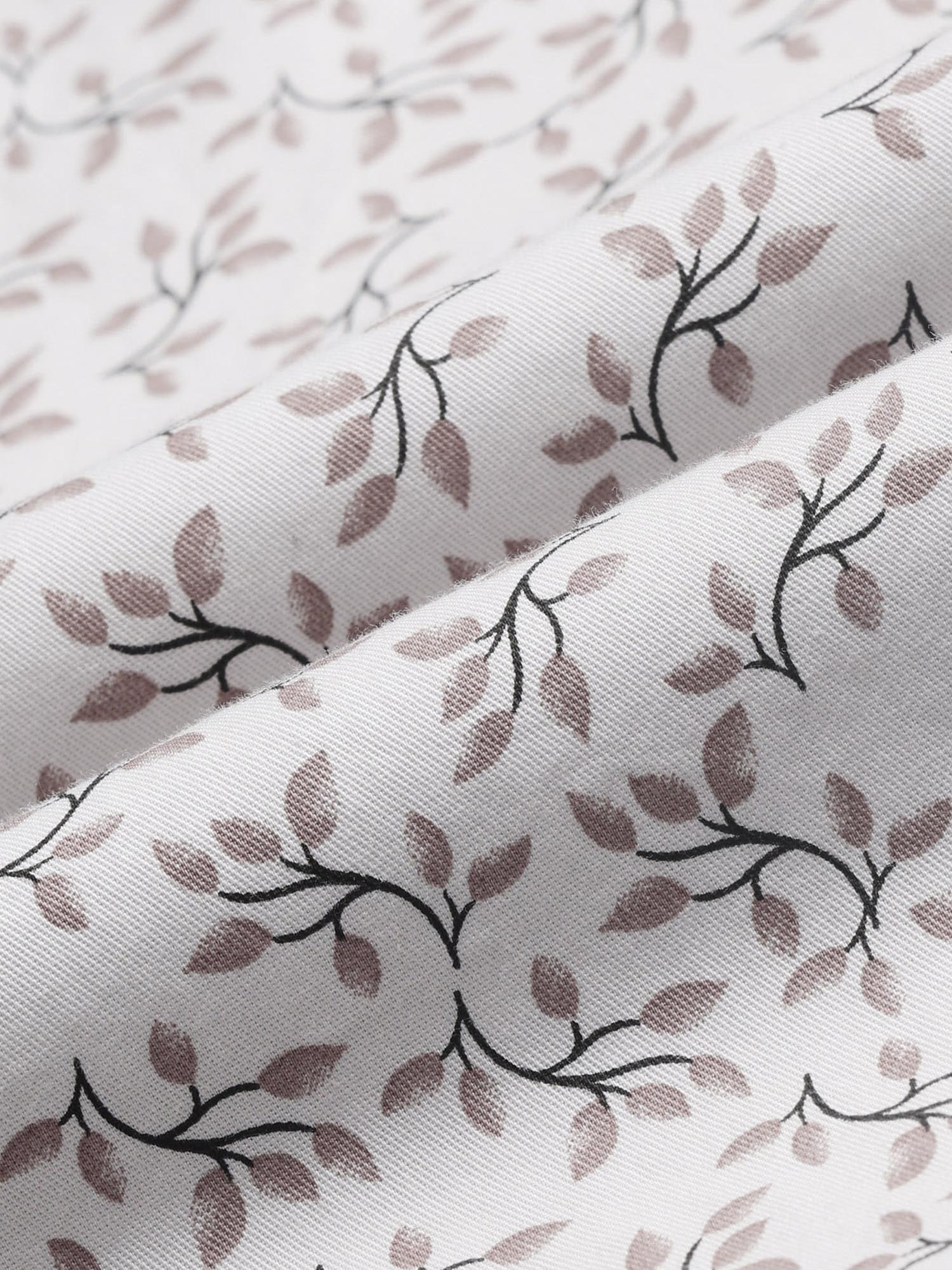 Floral Printed Slim Fit Twill Shirt Beige