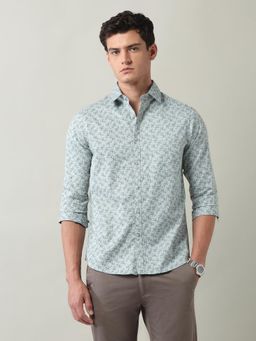 AD By Arvind - Floral Printed Slim Fit Twill Shirt Green