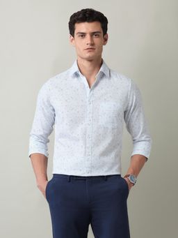 AD By Arvind - Floral Printed Slim Fit Dobby Shirt Blue