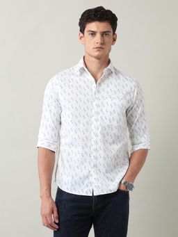 AD By Arvind - Floral Printed Slim Fit Twill Shirt White