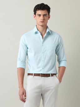 AD By Arvind - Solid Slim Fit Twill Shirt Aqua