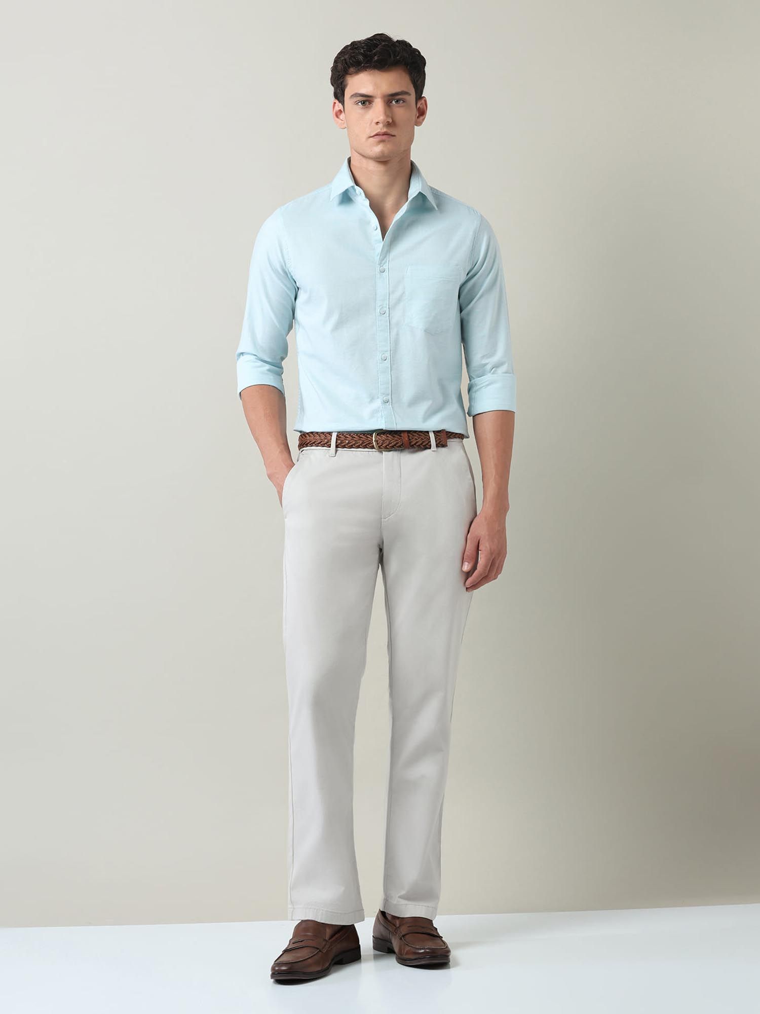 Solid Slim Fit Twill Shirt Aqua